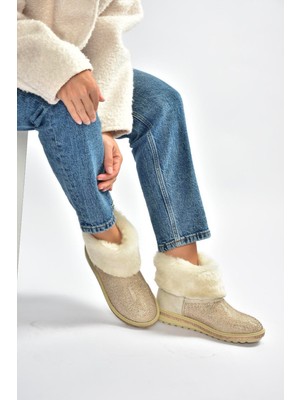 Fox Shoes V250014702 Bej Süet Tüylü Kadın Bot