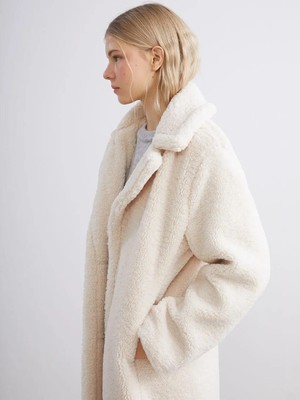 LC Waikiki Ceket Yaka Kadın Pelüş Kaban  (W5)