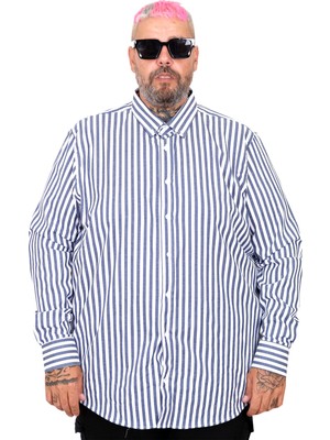 Mode Xl Büyük Beden Erkek Saten Çizgili Gömlek  20399