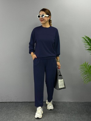 Aesco Kadın Uzun Kollu Bisiklet Yaka Viskon Iki Iplik Bluz ve Pantolon Ikili Takım