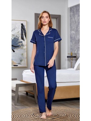 Aesco Aqua 25526 Kısa Kol Gömlek Yaka Pijama Takımı