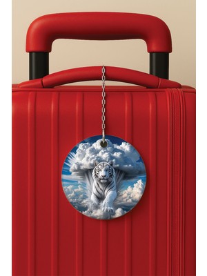 Nurdic Desenli Baskılı Pleksi Zincir Aparatlı Bavul Etiketi Valiz Etiketi Beyaz Kahraman