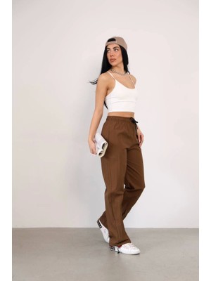 Nnstartshopping  Praşut Kumaş Paça Cepli Baggy Eşofman - Kahve