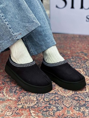 Siba Shoes Yula Içi Kürklü Işleme Detaylı Siyah Süet Kadın Bot