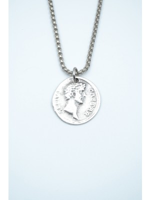 IDR Roma Parası Sikke - sezar Gümüş Kaplama Örme Zincir Kolye