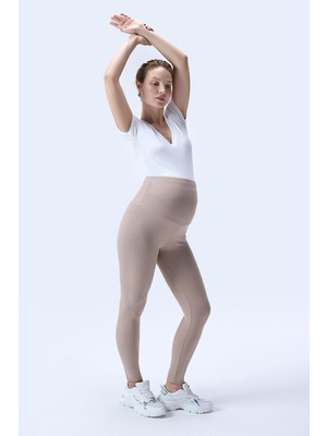 İmaj 371 Bej Renk Fitilli Toparlayıcı ve Extra Esnek Etkili Yüksek Bel Hamile Tayt