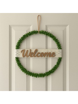 El Yapımı 25 cm  Kapı Süsü  Yapay Yeşil Çelenk, Dantel Detaylı Dekoratif Kapı Aksesuarı Hediyelik