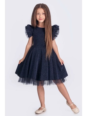 Vestitino Kız Çocuk Abiye Elbise Tül Detaylı Simli Slim Silüet Balo Özel Günler İçin