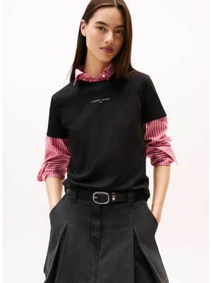 Tommy Jeans Yuvarlak Yaka Baskılı Siyah Kadın T-Shirt DW0DW21964BDS