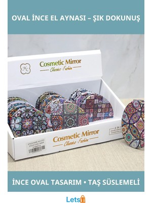 Letsii Zarif Taş Detaylı Oval Ince El Aynası