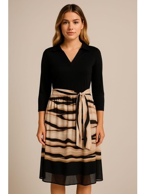 Şans Kadın Büyük Beden Siyah, Etek Kısmı Şifon Astarlı Elbise 65N39220