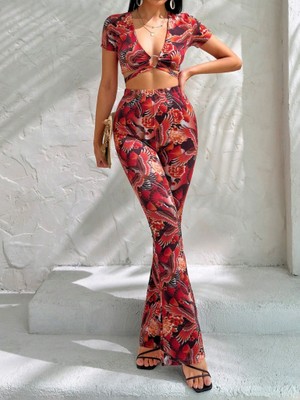 Nnstartshopping  Kadın Kısa Kollu Desenli Takım