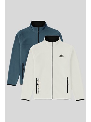 Tommy Life Standart Kalıp Dik Yaka 2li Paket Petrol-Ekru Erkek Polar Sweatshirt - 87992