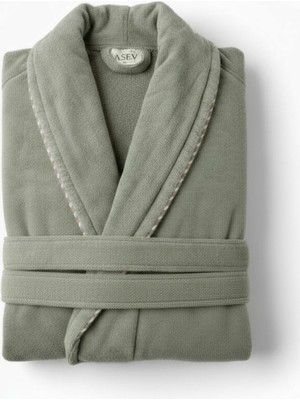 Asev Tekstil Kadife Biyeli Şal Yaka Unisex Bornoz