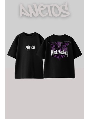 Anetos Black Sabbath 10 Tasarım Sırt Baskılı Pamuk Siyah Oversize T-Shirt