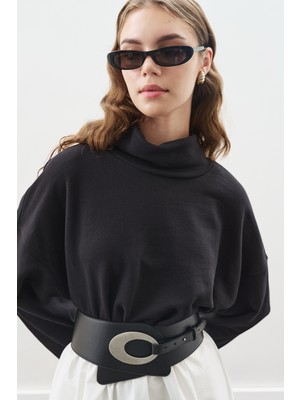 Manuka Yüksek Yakalı Oversıze Sweatshırt Siyah