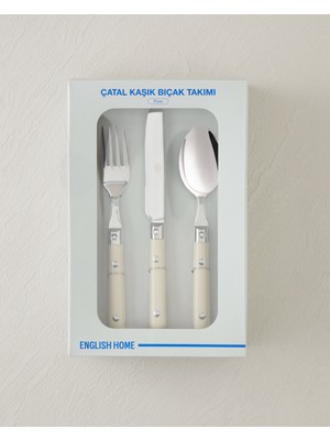 English Home Pure Paslanmaz Çelik Çatal Kaşık Bıçak Tk. 18 Parça 6 Kişilik Krem