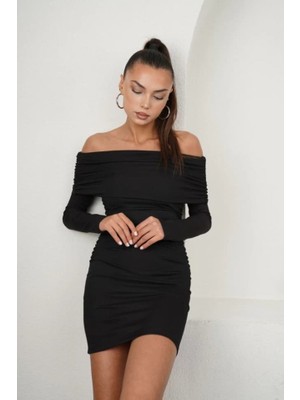 Nnstartshopping  Kadın Madonna Mendil Yaka Fırsat Ürün Büzgülü Mini Elbise