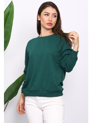 İmaj Butik Zümrüt Yeşili Bisiklet Yaka İki İplik Sweatshirt