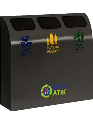 Nil Banyo Üstüner Geri Dönüşüm Kutusu 3lü Iç Kovalı Duvar Tip 26*80*90CM