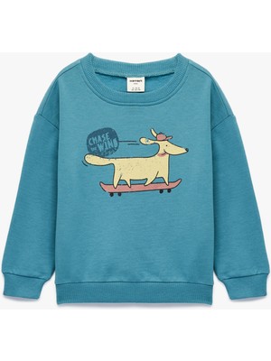 Koton Pamuklu Uzun Kollu Bisiklet Yaka Köpek Baskılı Sweatshirt