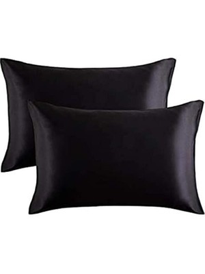 Metinev Siyah Renk Ikili Pamuk Saten Yastık Kılıfı