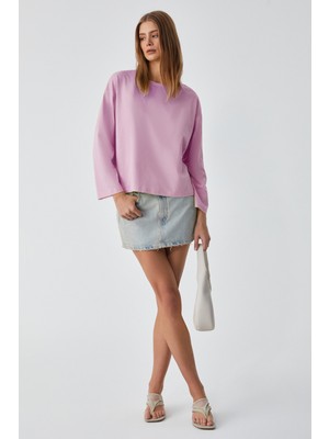 Grimelange BASIL Kadını Oversize %100 Organik Pamuk Örme Uzun Kol Pembe T-Shirt