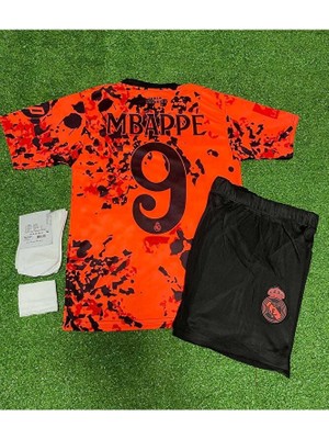R.madridd 2024/25 Yeni Sezon Kylian Mbappe Özel Konsept Çocuk Forması 4'lü Set Turuncu