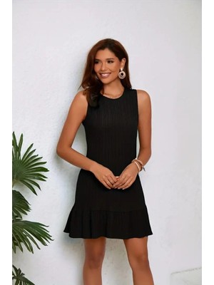 Hariqa Kadın Askılı Bisiklet Yaka Fırfırlı Kısa Marta Elbise