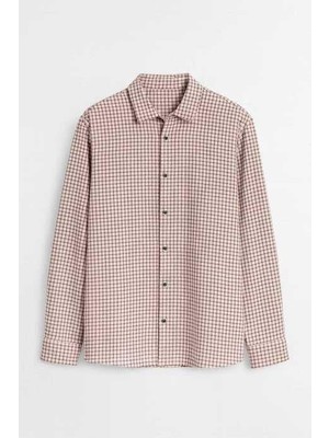 Valiberta Jonas Ekose Küçük Kareli Relaxed Fit %100 Pamuklu Flanel Kumaş Erkek Gömlek - Bej