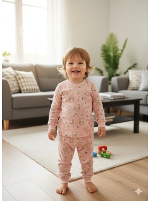 Şimo Butik Kız-Erkek Bebek- Çocuk Pijama Takımı %100 Pamuk Uzun Kollu Önü Çıtçıtlı Mevsimlik