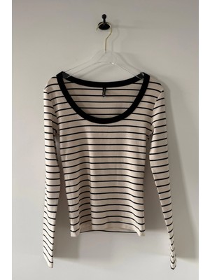 Purple By Banu Ekru Çizgili Basic Body