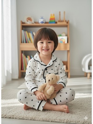 Şimo Butik Kız Çocuk Pijama Takımı Pamuklu Kalpli