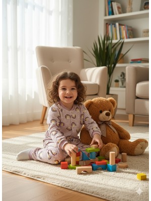 Şimo Butik Kız-Erkek Bebek- Çocuk Pijama Takımı %100 Pamuk Uzun Kollu Önü Çıtçıtlı Mevsimlik