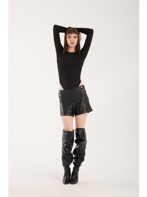 Bisiklet Yaka Altdan Çıt Çıtlı Body - Çıtçıtlı Body Uzun Kol