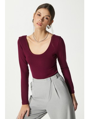 Ritnice Kadın Heat Lux Touch U Yaka Mürdüm Uzun Kol Soft Bluz