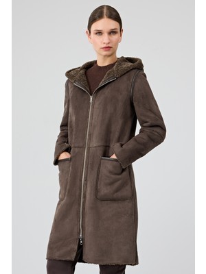Derimod Fiorentini Kadın Kahverengi Çift Taraflı Kapüşonlu Teddy Kaban 25WGP53149F