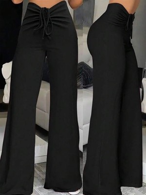 Janes Kadın Yüksek Bel Önden Büzgülü Ispanyol Ithal Krep Pantolon