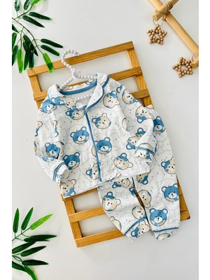Miniğimin Cicileri Ayıcık Baskılı Penye Erkek Bebe Pijama takımı - Mavi