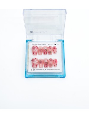 Takma Takma 10'lu Pembe Orta Balerin TT1137 Tekrar Kullanılabilir El Yapımı Protez Takma Tırnak - Pembe-L