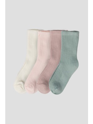 Defne Baby 4’lü Kız Çocuk ve Bebek Pamuklu Ince Jakar Desenli Çorap Seti