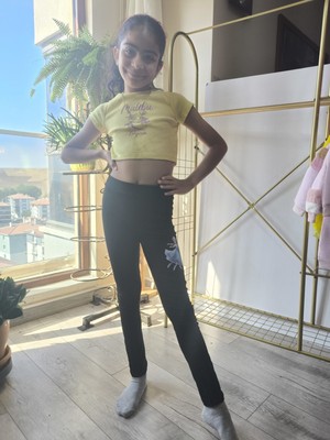 Şimo Butik Kız Çocuk Tayt Kışlık Pamuklu Beli Lastikli Elsa Siyah