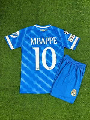 Real Madrid 2025/26 Yeni Sezon Kylian Mbappe Alternatif Çocuk Forması  ( Blue)-10