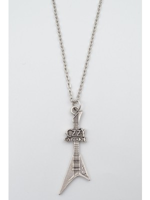 IDR Ozzy Osbourne Elektro Gitar Gümüş Kaplama Düz Zincir Kolye