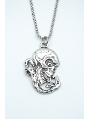 IDR Yılan - Kuru Kafa - Venom Gümüş Kaplama Örme Zincir Kolye