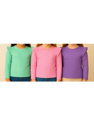 Özge Başaran Kız Çocuk 3'lü Uzun Kollu Badi. 6 Ay 7 Yaş Arası 3 Lü Badi Seti Fırfır Detaylı %100 Pamuk  Kız Bebek