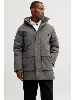 Jack & Jones Erkek Jprccmoon Su Geçirmez Kapüşonlu Kaban 12280904 Füme