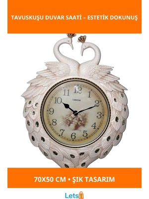 Letsii Tavuskuşu Tasarımlı Şık Duvar Saati 70X50 cm
