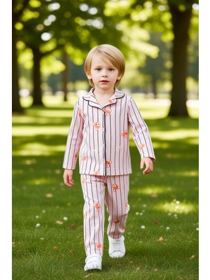 PayBuy Çizgili Ayıcık Desenli Yumuşak Dokulu Erkek Çocuk Pijama Takımı Kaliteli Şık Rahat