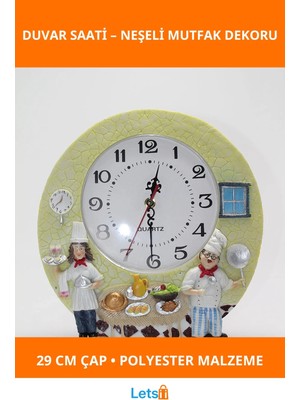 Letsii Aşçı Temalı Eğlenceli 29 cm Polyester Duvar Saati
